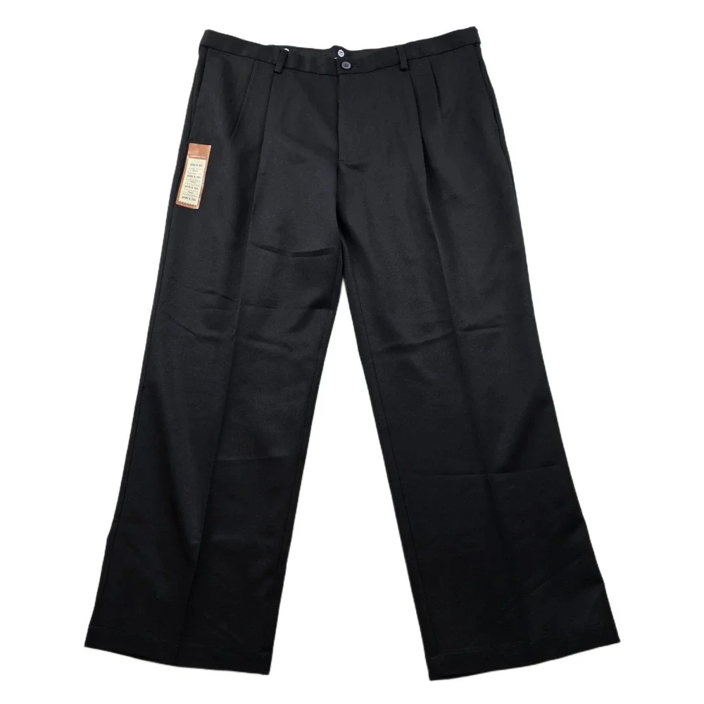 Haggar Cool 18‎ Dress Pants Mens 42x30 Black Pleated Performance Golf NEW
